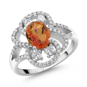 2.62 Ct Oval Twilight Orange Mystic Quartz 925 Sterling Silver Ring - Picture 1 of 3