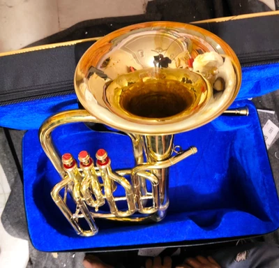 BARITONE MADE OF PURE BRASS METAL IN GOLDEN+ CUSHION BOX +MOUTHPIECE + FREE SHIP - Image 1 of 4