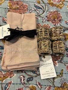 Servilletas y anillos de tela de algodón cambray con punto en el dobladillo MAGNOLIA HOGAR Y MANO - Imagen 1 de 4