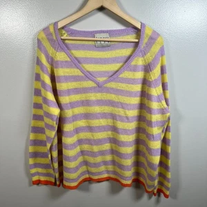 Jumper 1234 Cashmere Sweater Size US 8 Stripes V-neck Pullover Boxy Oversized - Picture 1 of 9