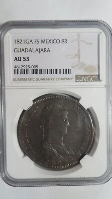 Mexico Independence War Spanish 8 Reals, 1821 GA FS / Guadalajara, NGC AU 53 - Image 1 of 3