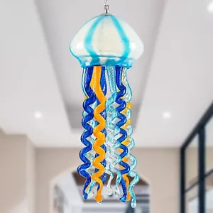 Jellyfish Pendant Light, Modern Hand Blown Glass Lampshade Hanging Chandelier - Picture 1 of 10
