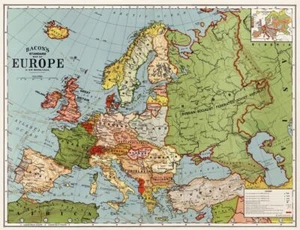 Standard Map of Europe George Washington Bacon 1922 Poster Art Reprint A3 A4 - Picture 1 of 3