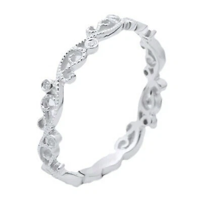 0.06Ct Redondo Natural Moissanita 14K Bañado en Oro Blanco Filigrana Alianza Aro - Imagen 1 de 3