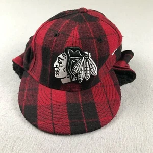 Chicago Blackhawks Hat Adult Medium Large Red Black Embroidered Cap NHL Hockey - Picture 1 of 9