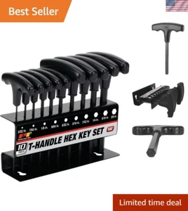 Versatile SAE T-Handle Allen Wrench Set with Comfortable Grip & Storage Rack - Picture 1 of 10