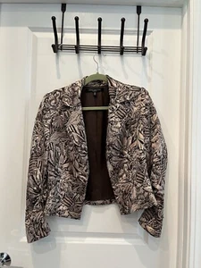 Carmen Marc Valvo Womens Floral Metallic Embellished Blazer Jacket Size 6 Brown - Picture 1 of 9