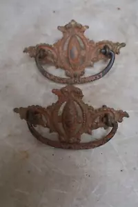 2 Antique Victorian Brass Ornate Dresser Drawer Pulls - 3" center - #428 - Picture 1 of 3