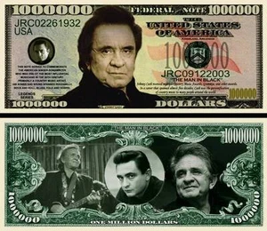 Johnny Cash Million Dollar Bill Play Funny Money Novelty Note + FREE SLEEVE - Picture 1 of 4
