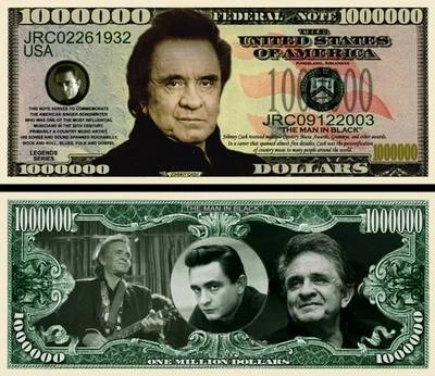 Johnny Cash Million Dollar Bill Play Funny Money Novelty Note + FREE SLEEVE