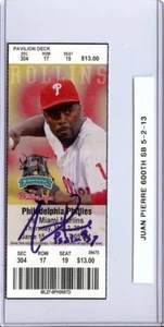 Juan Pierre Signed Autographed Ticket Marlins 600th SB 5-2-13 JSA AX25454 - Picture 1 of 3