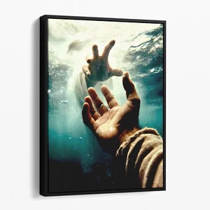 Jesus Reaching Into Water Christian Bible Canvas Print Wall Art - Picture 1 of 7