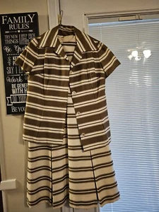 Vintage Nancy Greer NY Pleated Cream And Brown Dress/blouse Set Size 12 - Picture 1 of 9