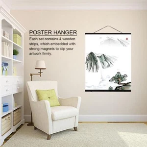 21/30/40/50cm Magnetic Wood Photo Frame Wall Poster Scroll Prints Artwork Hanger - Picture 1 of 24