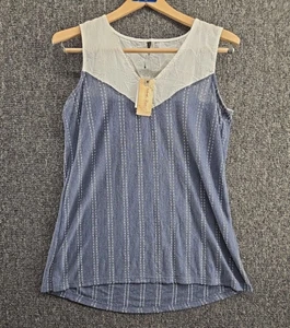 North River Outfitters Tank Top Womens S Blue White Sleeveless Shirt Cowgirl Nwt - Picture 1 of 8