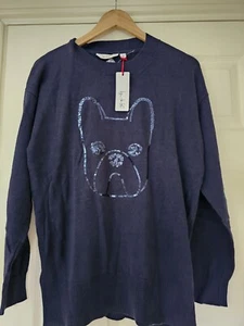 Ben de Lisi Ella Long Sleeve Sequin Jumper Navy French Bulldog BNWT S - Picture 1 of 4