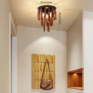 Ceiling Light Fixture Rustic Wooden Chandelier Retro Ceiling Semi Flush Mount - Picture 1 of 23