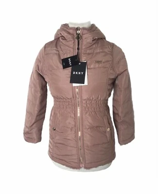 Chaqueta de Invierno Pequeña para Niña DKNY Rosa Polvorienta Rubor Reversible Cremallera Completa Con Capucha Foto 1 de 4