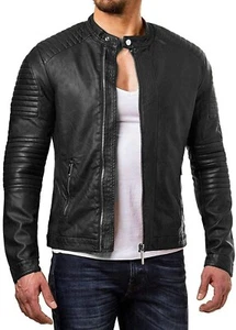 DESIGNER New Men's Black Leather Jacket 100% Real Lambskin Moto Biker Jacket - Picture 1 of 4