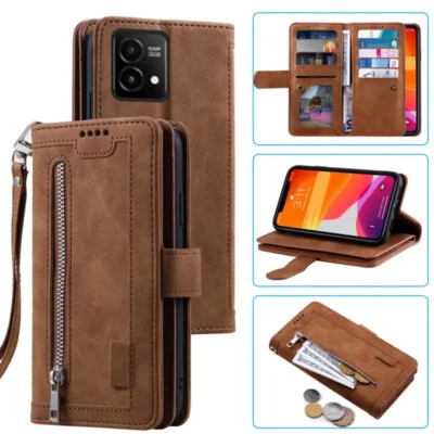 For Motorola Edge (2024) Wallet Case,Leather Zipper Magnetic Flip Card Case - Image 1 of 4