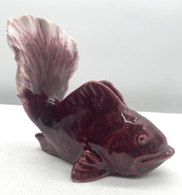 Vintage Art Deco Art Pottery Fantail Fish Drip Glaze Trough Vase - image 1 of 4