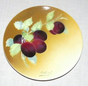 K&G Luneville France Antique c1920 Plum Fruit Cabinet HandPainted 8.1/8 in Plate - Picture 1 of 3
