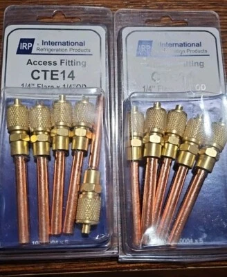 INTERNATIONAL REFRIGERATON 2 Packs Of 5 IRP CTE14 Access Fitting, Copper 1/4" Flare x 1/4" OD,
