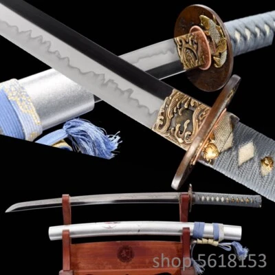 Molienda tradicional 1095 arcilla templada japonés samurai Wakizashi cobre tsuba Foto 1 de 4