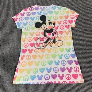Disney T Shirt Girls Lqarge White Peace Love Mickey Mouse AOP Disneyland Resort - Picture 1 of 11