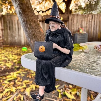 Halloween Classic Resin Witch Figurine Sitting on Edge Shelf Sitter Statue Decor - Image 1 of 4
