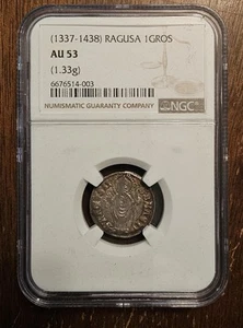 Exquisite (1337-1438) Republik Ragusa 1 Gros NGC AU 53 Mittelalter Silbermünze - Bild 1 von 4