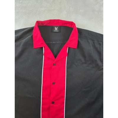 Camisa retro Hilton Bowling para hombre 3X negra roja a rayas manga corta abotonada Foto 1 de 4