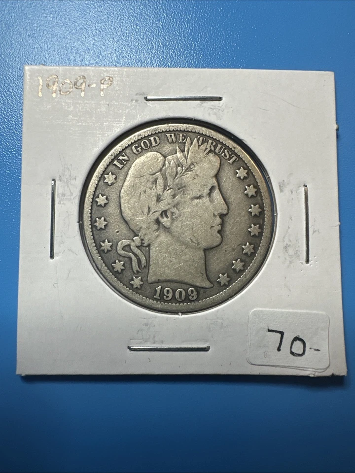 Серебряная монета номиналом 50 центов 1909 P с изображением Барбера красивая редкая монета США💥подлинная💥Без резерва💥c-240 - Изображение 1 из 2