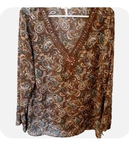 Blusa para mujer Metro 7 talla 16W marrón manga larga cachemira lentejuelas/cuentas transparentes V Foto 1 de 1