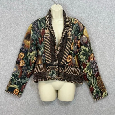 Chaqueta Blazer Tapiz Talla L Tejida Bohemia Abuela Cottagecore Floral Fruta Foto 1 de 4
