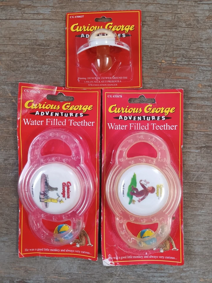 Vintage Curious George (2) Water Teethers & (1) Pacifier New In Package  - Image 1 of 4