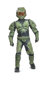 Green Spartan Classic Halo Costume Jumpsuit Up Muscle Boy Infinite Mask Sz M New - Picture 1 of 14
