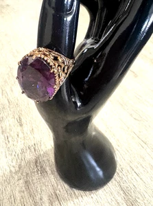 Großer riesiger lila natürlicher Amethyst Zirkon Gold/.925 Sterlingsilber Ring Neu - Bild 1 von 13