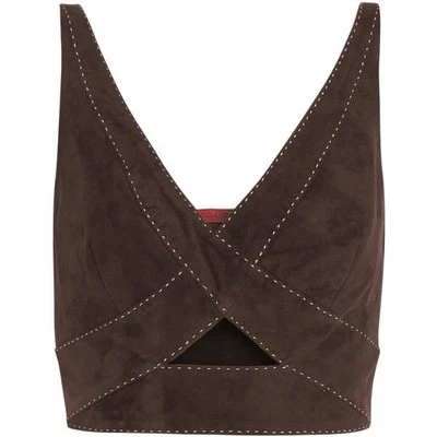 Camiseta corta Tamara Mellon de gamuza recorte occidental sin mangas puntada en contraste Foto 1 de 4