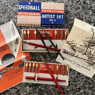 Juego de Plumas Estilográficas Speedball Nº 5 Artista De Colección con Caja ¡MUCHOS Extras! Foto 1 de 4