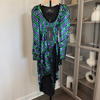 Vestido Marc Jacobs The Disco Lentejuelas NUEVO Multicolor Negro Verde Púrpura Deslumbrante 0 Foto 1 de 4