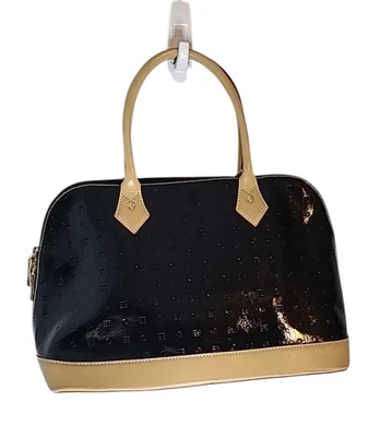 Bolso de Mano Arcadia Italiano Bugatti Negro Charol Cúpula Borde Tostado y Rojo Foto 1 de 4