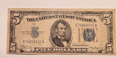 1934 A $5 Silver Certificate 5 Dollar Bill E/A block VERY NICE FR 1651 - Image 1 of 4