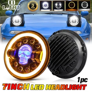 7" LED Headlight RGB SKULL Turn Single Light For 1990-97 Mazda NA Miata MX5 MX-5 - Picture 1 of 11