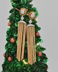 Chandelier 1/2CT Natural Diamond 18k Yellow Gold Rope Tassel Drop Dangle Earring - Picture 1 of 12