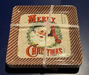 MERRY CHRISTMAS SANTA SET OF 4 MELAMINE 6" APPETIZER PLATES - Picture 1 of 4