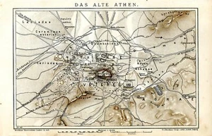 Greece, ancient Athens, plan, map.. Antique lithograph..1901 - Picture 1 of 1