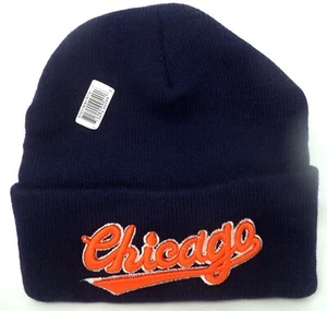CHICAGO Cappellino in maglia blu navy 2 strati con logo ricamato (NUOVO) - Foto 1 di 6
