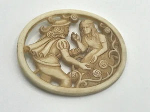 Carved Brooch Victorian Scene (Pin is Broke Off) Broken Damaged Incomplete Vtg - Picture 1 of 7