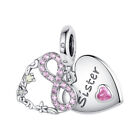 Real Infinite Love Sister Heart Dangle 925 Sterling Silver Women Bracelet Charm